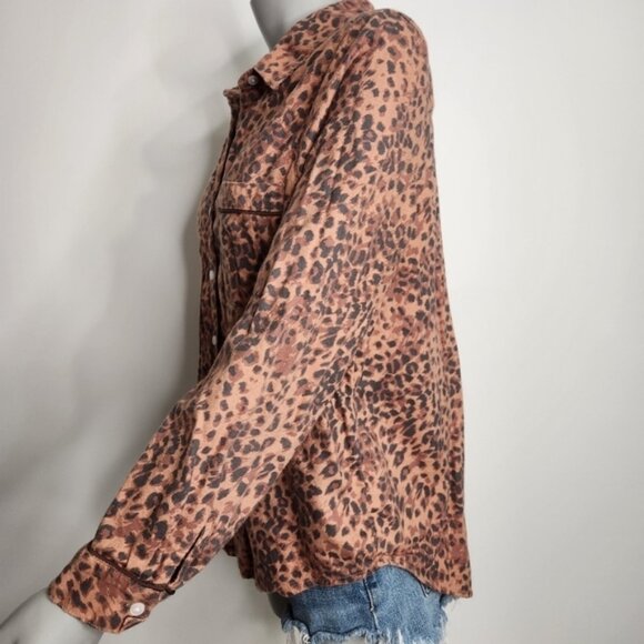 Aerie Leopard Print Button Down Pajama Long Sleeve Top Size M - Picture 5 of 11
